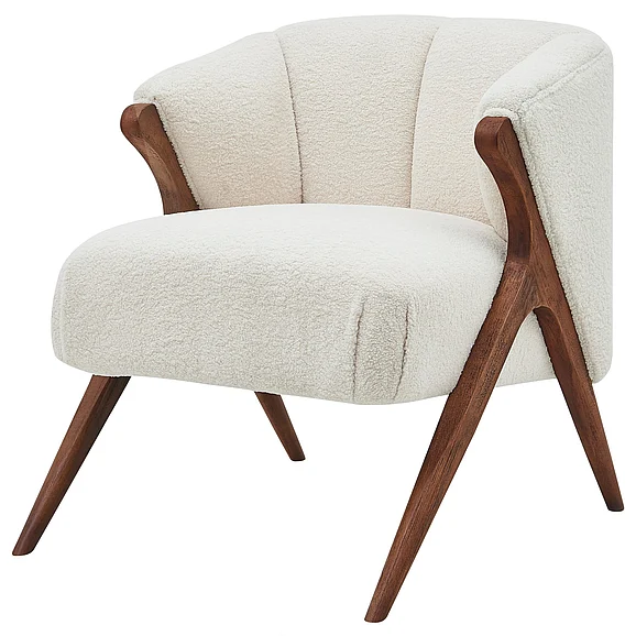 NPD Florence Faux Shearling Accent Chair Brown Legs, Shearling Beige 1250017-560