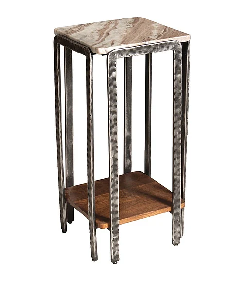 Coast by DK Cavo Side Table in Black Powder Coat With Silver Guilding & Brown Torrento & Walnut 12505