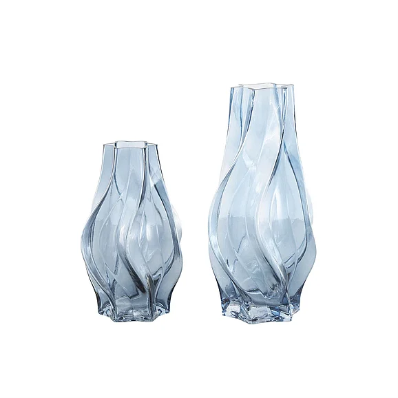 UMA Glass Abstract Wavy Ombre Decorative Vase in Blue (Set of 2) 12529