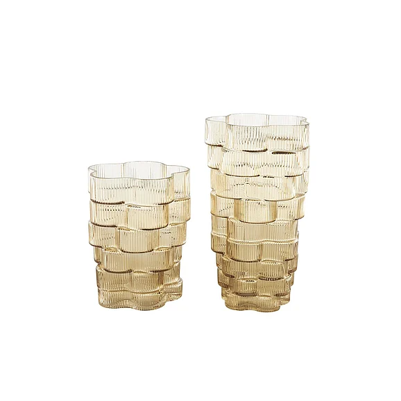 UMA Brown Glass Ribbed Stacked Flower Decorative Vase, Set of 2 12, 9H | 12530 CLOSEOUT