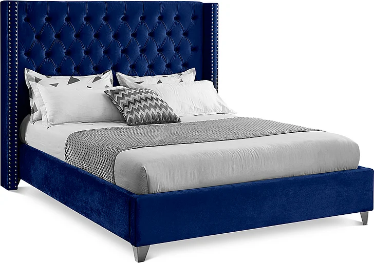 Meridian Furniture Aiden Velvet Queen Bed in Navy AidenNavy-Q