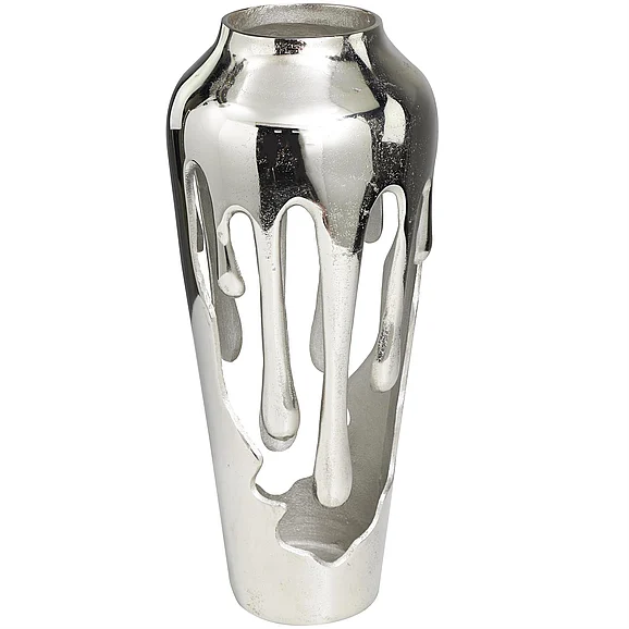 UMA Aluminum Metal Abstract Drip Decorative Vase with Melting Designed Body in Silver 12544