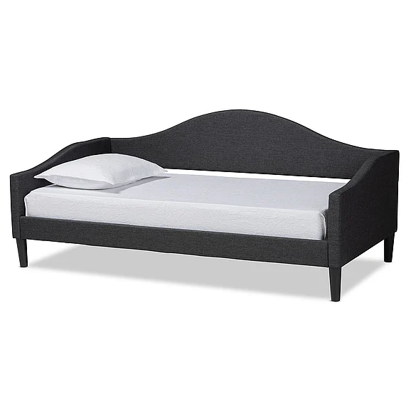 Baxton Studio Milligan Charcoal Upholstered and Dark Brown Twin Daybed 12563