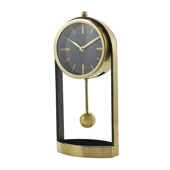 UMA Gold Aluminum Metal Tall Decorative Clock with Swinging Ball Pendulum, 6" x 3" x 13" | 12563