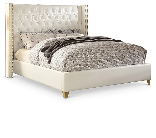 Meridian Furniture Soho Bonded Leather Queen Bed in White SohoWhite-Q