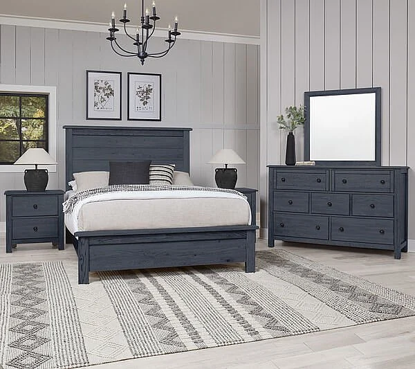 Vaughan-Bassett Custom Express 4pc Farmhouse Bedroom Set in Indigo