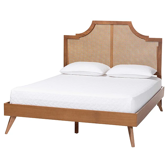 Baxton Studio Rodolfo Platform Bed - Bed with Woven Headboard, Queen 12648-9408