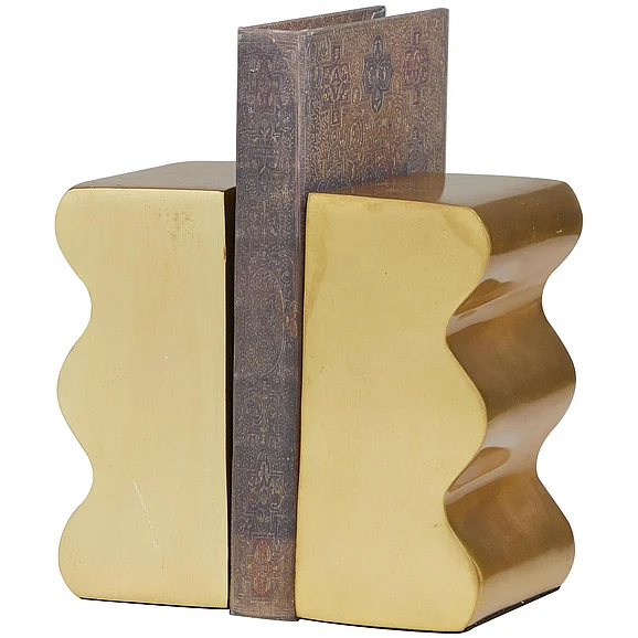 UMA Gold Aluminum Metal Wave Inspired Decorative Bookends, Set of 2 3W, 6H | 12685 CLOSEOUT