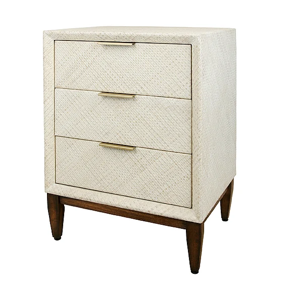 NPD Brinley KD Nightstand/Side Table 3 Drawers Walnut Legs, Whitewash 1270024