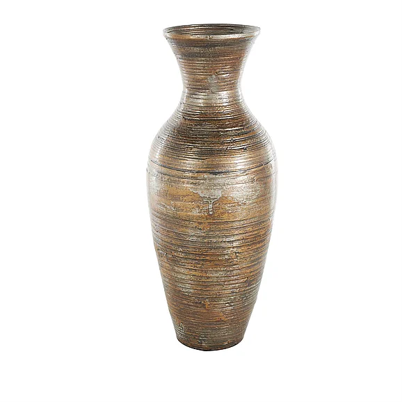 UMA Brown Bamboo Wood Antique Inspired Pot Decorative Vase, 8" x 8" x 21" | 12700