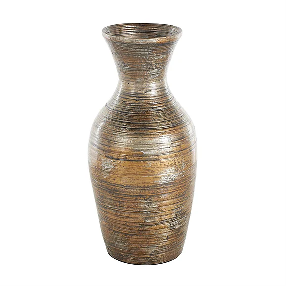 UMA Bamboo Wood Antique Inspired Pot Decorative Vase in Brown 12733
