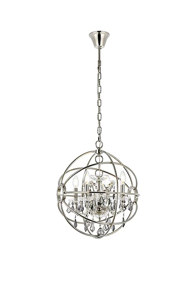 Elegant Geneva 4 Light Polished Nickel Pendant Silver Shade (Grey) Royal Cut Crystal 1130D17PN-SS/RC
