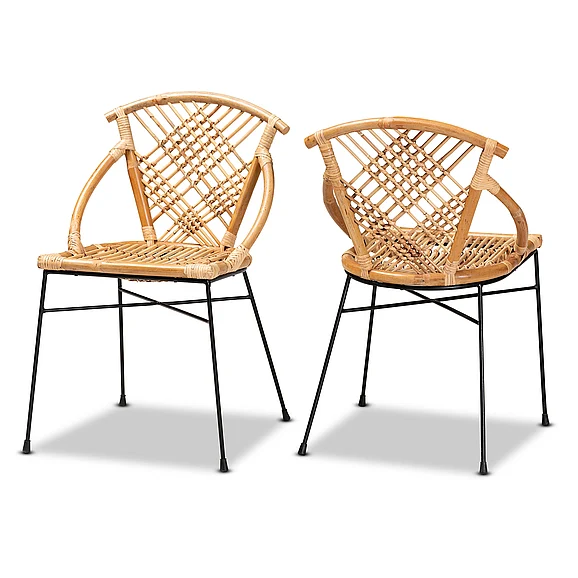 bali & pari Pro Bohemian Natural Brown and Black Metal Dining Chair (Set of 2) 12793