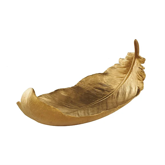 UMA CosmoLiving by Cosmopolitan Gold Resin Bird Feather Decorative Bowl, 13" x 8" x 8" | 12801