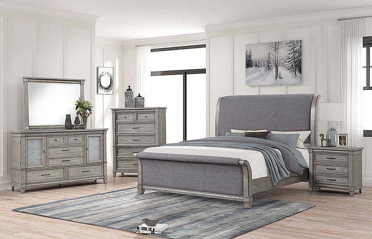 Emma Mason Signature Rosebridge 2pc Upholstered Sleigh Bedroom Set in Rustic