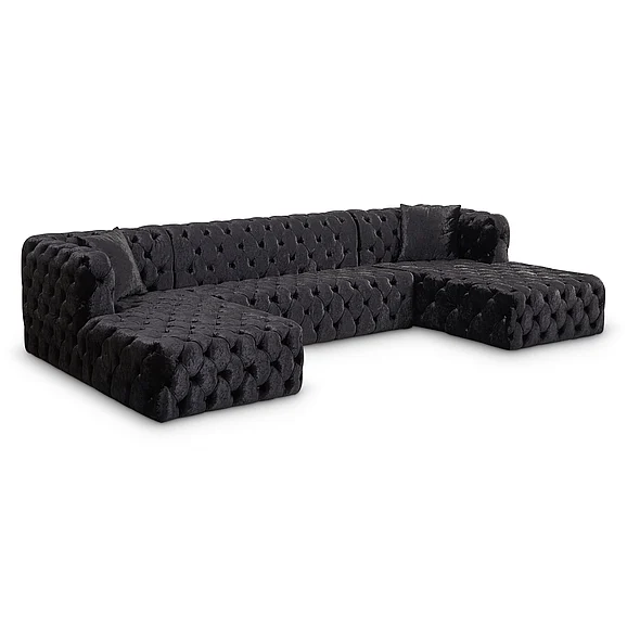 Meridian Coco Velvet 3pc. Sectional in Black Velvet 676Black-Sectional