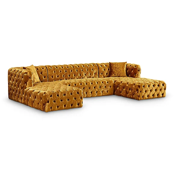 Meridian Coco Velvet 3pc. Sectional in Gold Velvet 676Gold-Sectional