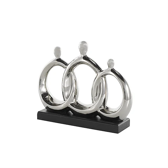 UMA Silver Ceramic Family 3 Figure Decorative Sculpture with Black Rectangular Base, 12" x 1" x 10" | 12871 CLOSEOUT