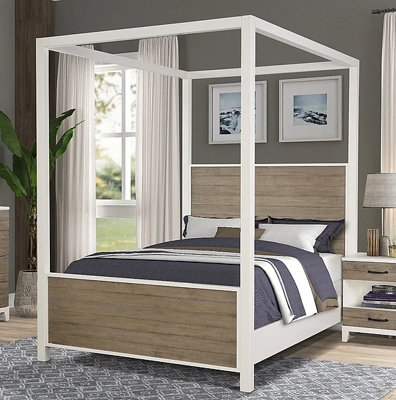 Emma Mason Signature Coastal Edge Queen Canopy Bed in Taupe/White