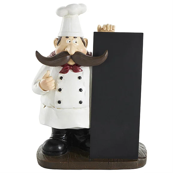 UMA Black Polystone Chef Decorative Sculpture with Chalkboard, 8" x 5" x 11" | 12887 CLOSEOUT