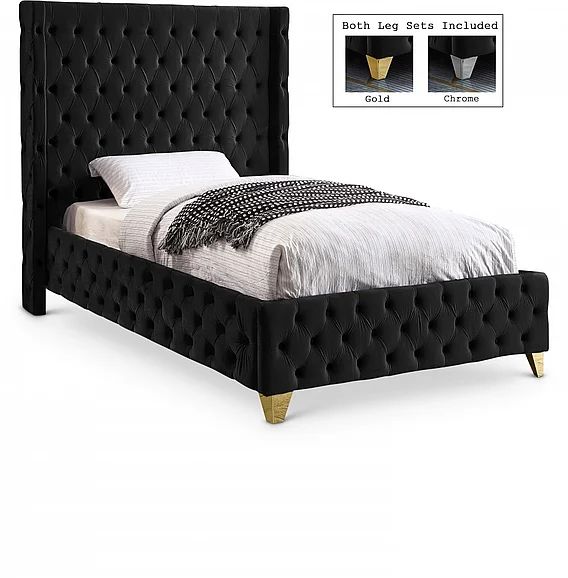 Meridian Savan Velvet Twin Bed in Black Velvet SavanBlack-T