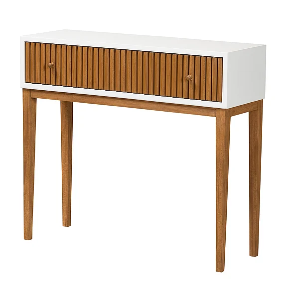 bali & pari Odile Two-Tone Natural Brown and White Bayur 1-Drawer Console Table 12894