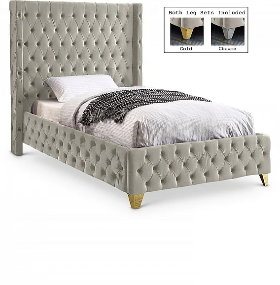 Meridian Savan Velvet Twin Bed in Cream Velvet SavanCream-T