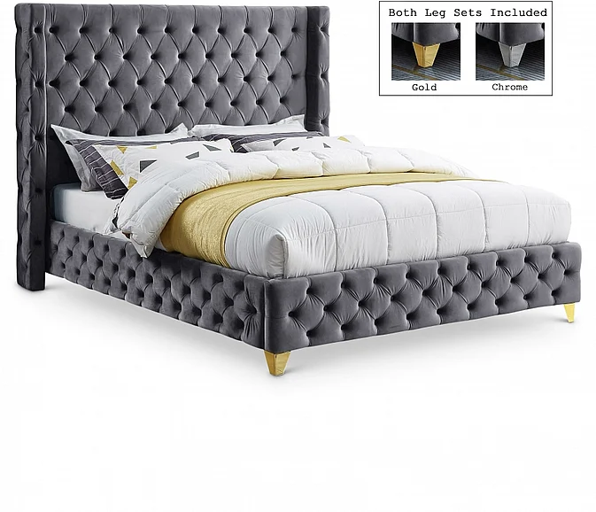 Meridian Savan Velvet Full Bed in Grey Velvet SavanGrey-F
