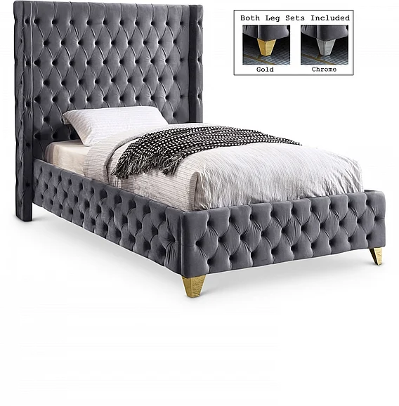 Meridian Savan Velvet Twin Bed in Grey Velvet SavanGrey-T