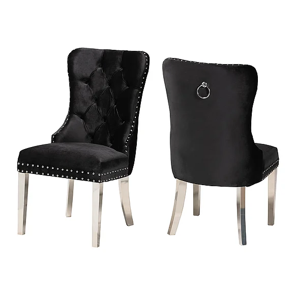 bali & pari Honora Black and Silver Metal Dining Chair (Set of 2) 12909