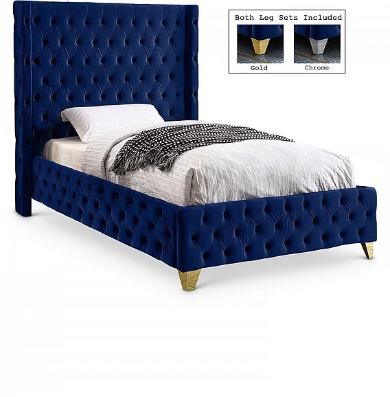 Meridian Savan Velvet Twin Bed in Navy Velvet SavanNavy-T