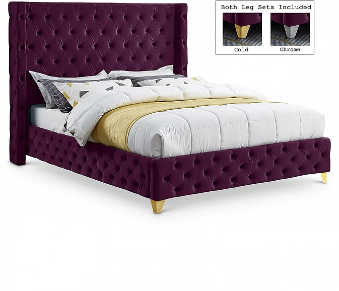 Meridian Savan Velvet Queen Bed in Purple Velvet SavanPurple-Q