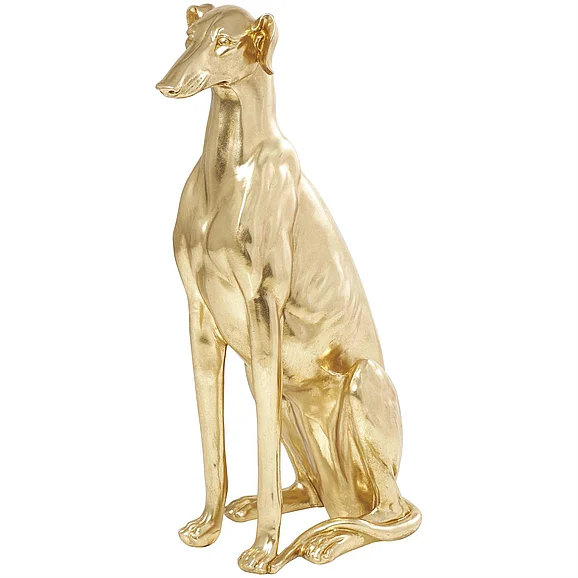 UMA Gold Resin Dog Sitting Greyhound Decorative Sculpture, 13" x 10" x 32" | 12922