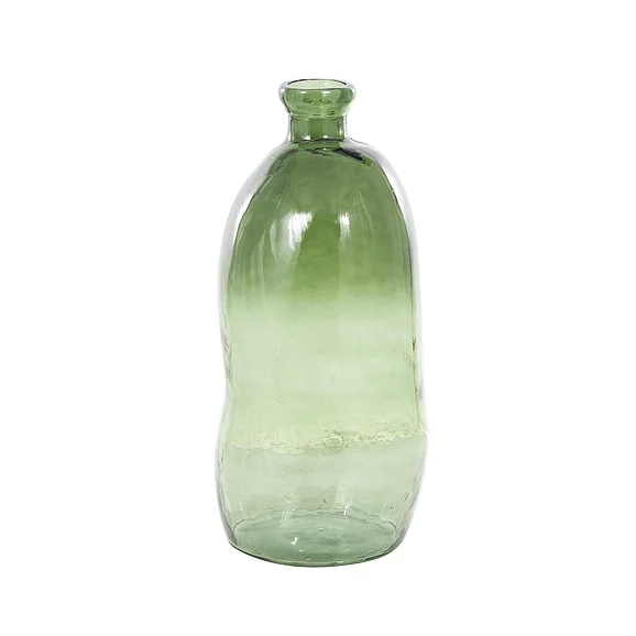 UMA Green Recycled Glass Abstract Handmade Ombre Spanish Bottle Decorative Vase, 13 x 13 x 29 | 12939