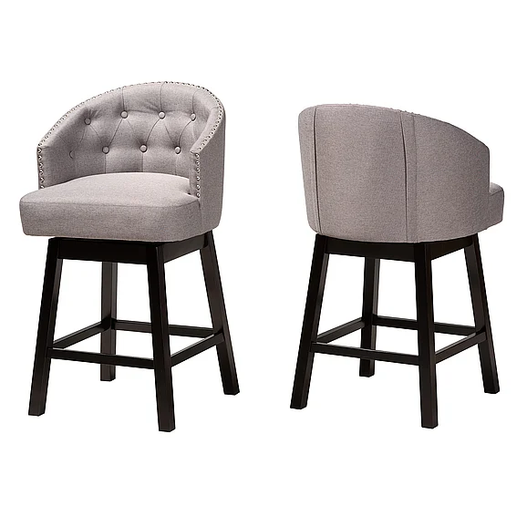 Baxton Studio Theron Grey and Espresso Brown (Set of 2) Swivel Counter Stool Set 12972