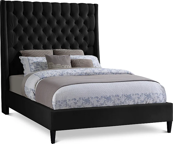 Meridian Fritz Velvet Queen Bed in Black Velvet FritzBlack-Q