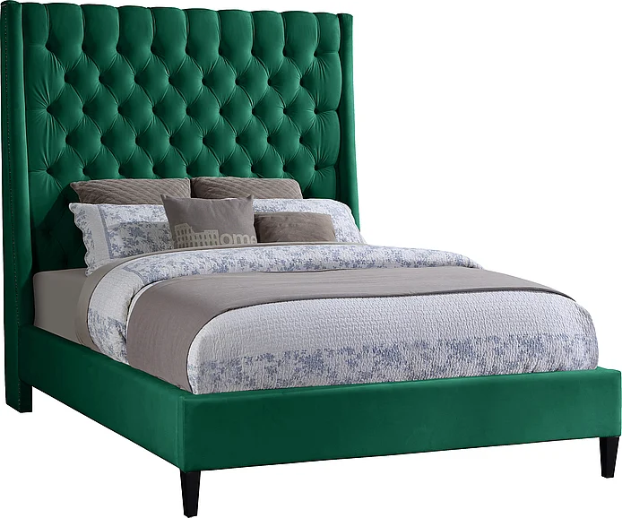 Meridian Fritz Velvet Queen Bed in Green Velvet FritzGreen-Q