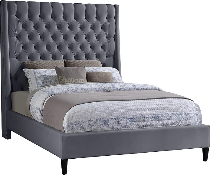 Meridian Fritz Velvet King Bed in Grey Velvet FritzGrey-K