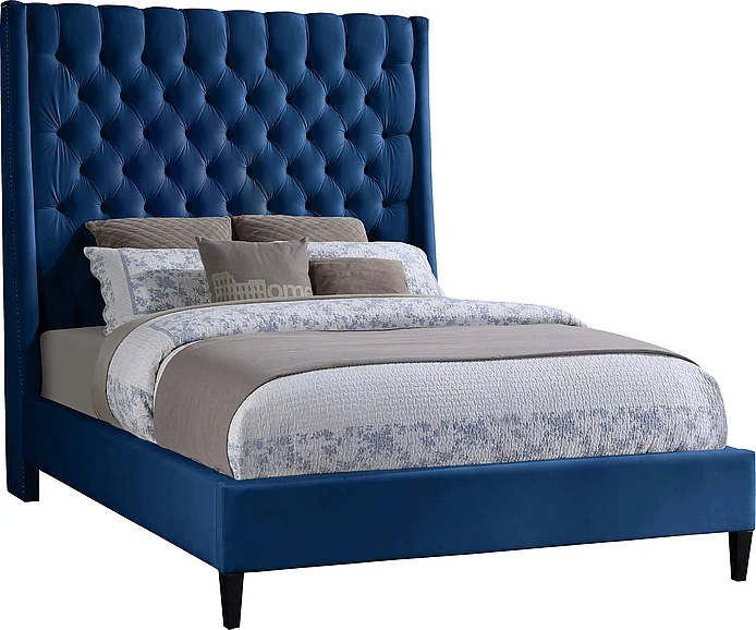 Meridian Fritz Velvet Full Bed in Navy Velvet FritzNavy-F