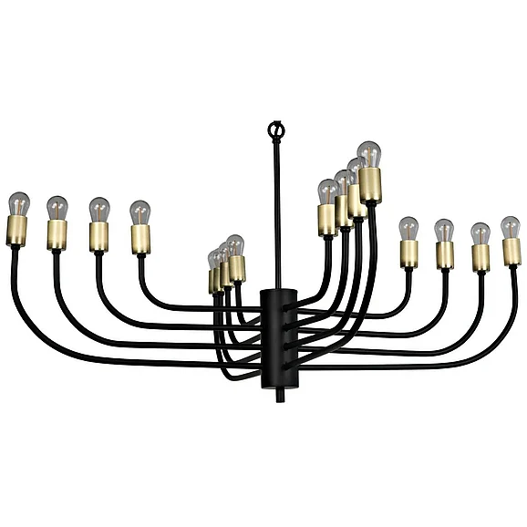Noir Furniture Claude Chandelier in Matte Black and Antique Brass LAMP764MTB