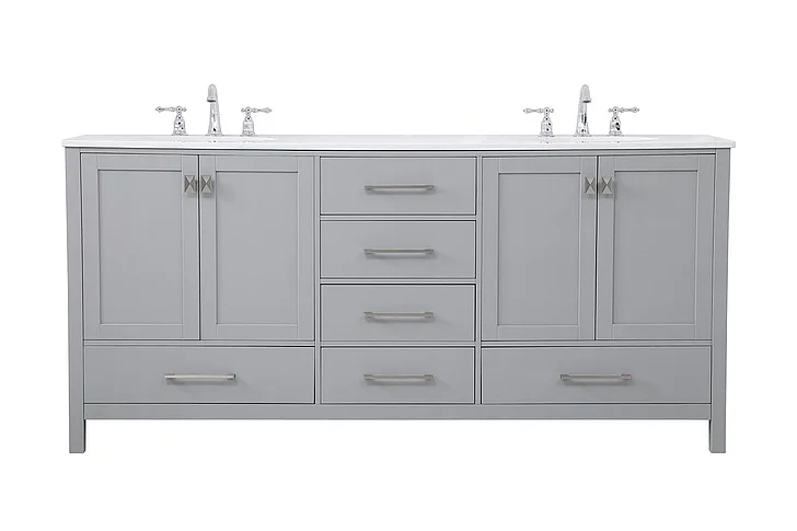 Elegant 72 In. Double Bathroom Vanity in Gray VF18872DGR