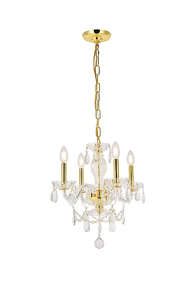 Elegant Princeton 4 Light Gold Pendant Clear Royal Cut Crystal V7834D17G/RC
