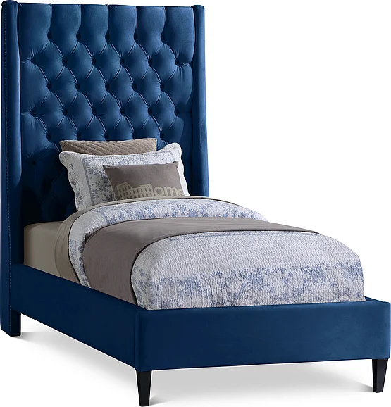 Meridian Fritz Velvet Twin Bed in Navy Velvet FritzNavy-T