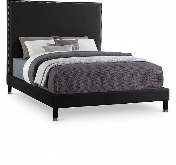 Meridian Harlie Velvet Queen Bed in Black Velvet HarlieBlack-Q