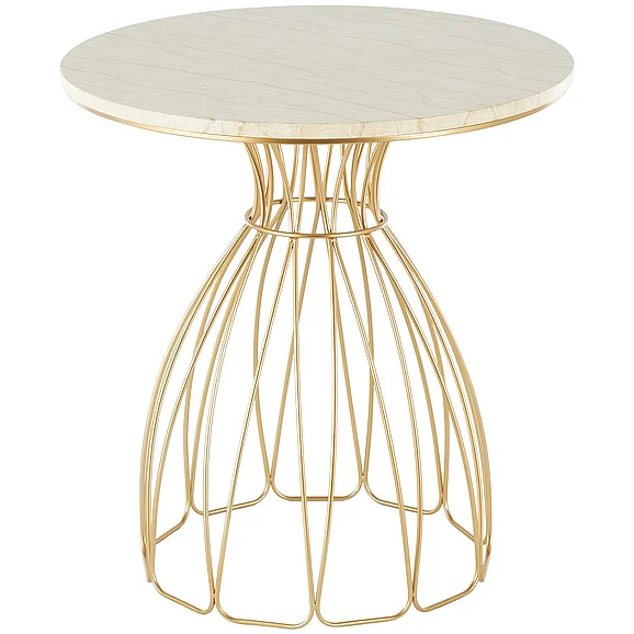 UMA Gold Metal Flower Inspired Side End Accent Table with Cream Marble Tabletop, 24 x 24 x 25 | 13007