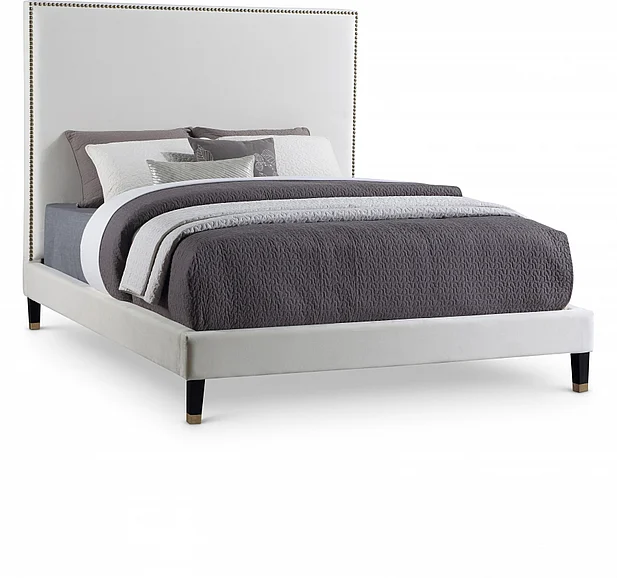 Meridian Harlie Velvet Queen Bed in Cream Velvet HarlieCream-Q