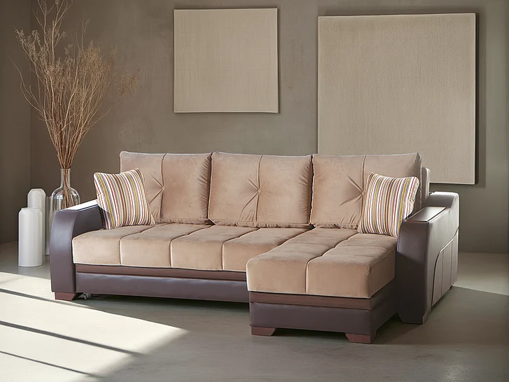 Bellona Furniture Ultra 3 Seat Sleeper Sectional Sofa in Lilyum Vizon 10-ULT-20390-03-0