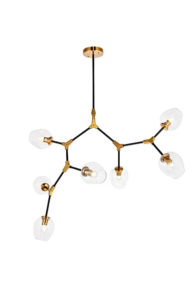 Elegant Cavoli 7 Light in Light Antique Brass and Flat Black Pendant 1712G57LAB