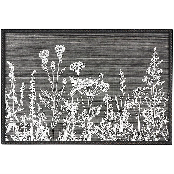 UMA Black Wood Floral Relief Home Wall Decor with Gray Textured Backing and Black Twisted Frame, 36 x 2 x 25 | 13035
