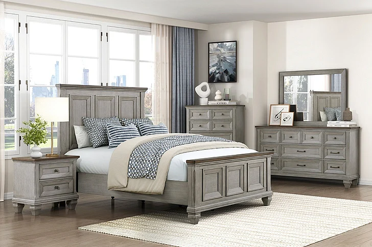 Homelegance Renton 2pc Panel Bedrooms Set in Brown and Antique Gray